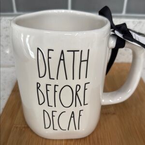 Rae Dunn White Ceramic Mug - Death Before Decaf